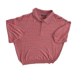 Massoti Women's Chest Size 19in Collared Zip Up‎ Stretch Blouse Peach red Italy